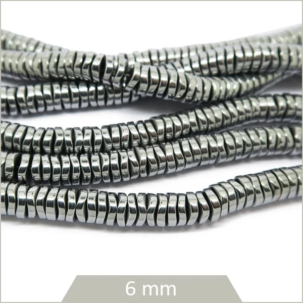 Env. 100 perles heishi hématite argent métallisé 6 mm – intercalaires bijoux DIY