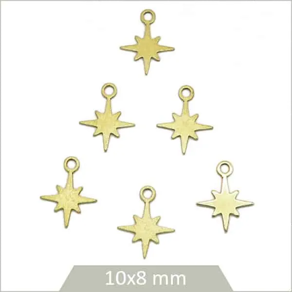 6 breloques étoile du Berger en laiton brut
