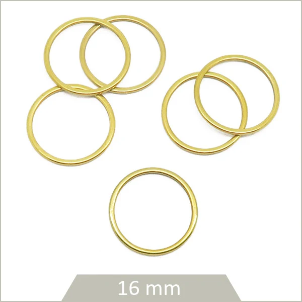 6 anneaux fermés ronds en acier inoxydable doré 16 mm
