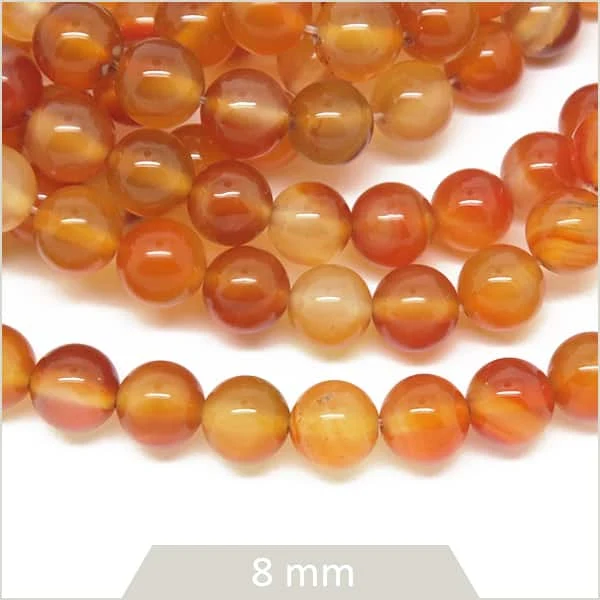 Env. 48 perles rondes 8 mm en Cornaline