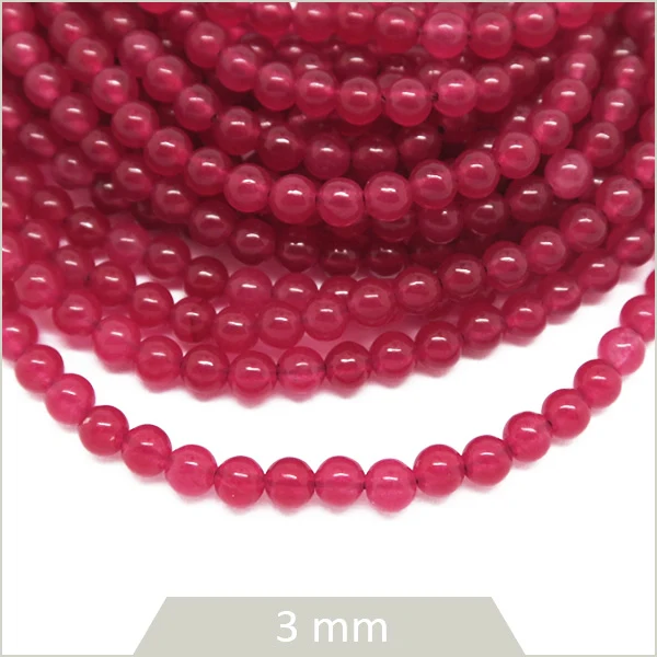 Env. 110 perles de Jade teinté 3 mm, rouge grenadine