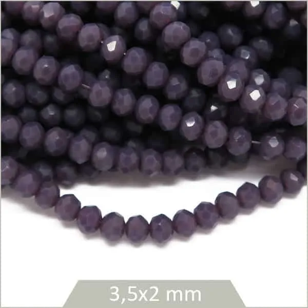 Env. 110 perles de verre donuts à facettes violet 3,5x2 mm
