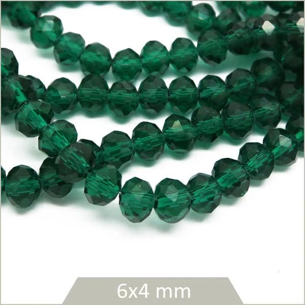 Env. 85 perles de verre à facettes donut vertes transparentes 6x4 mm