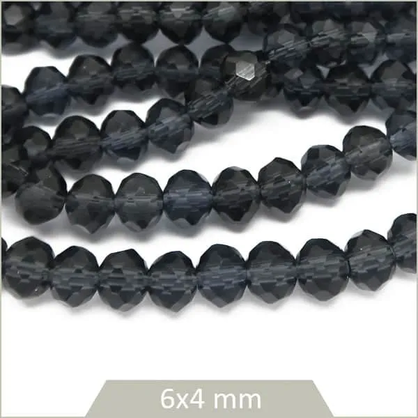 Env. 85 perles de verre à facettes donut bleu ardoise transparent 6x4 mm
