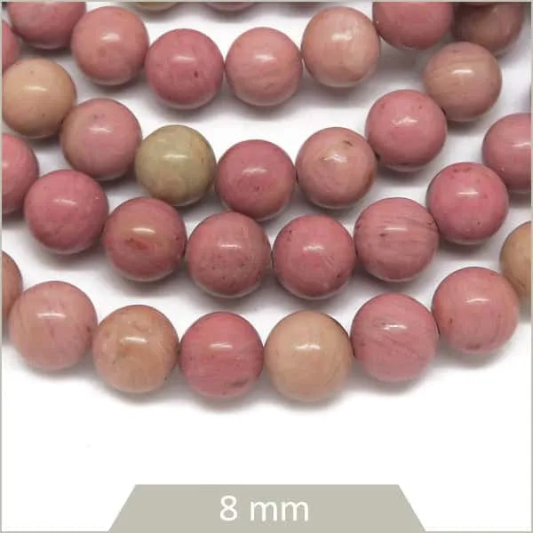 Env. 45 perles rondes Rhodonite rose, 8 mm