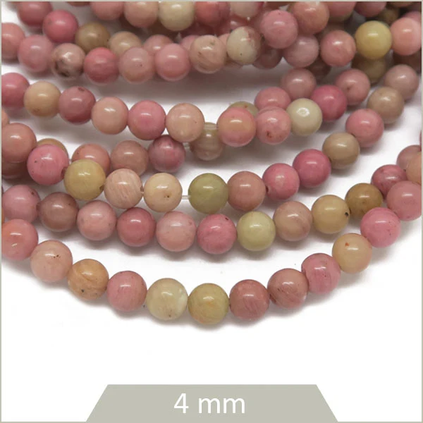 Env. 88 perles rondes Rhodonite rose, 4 mm