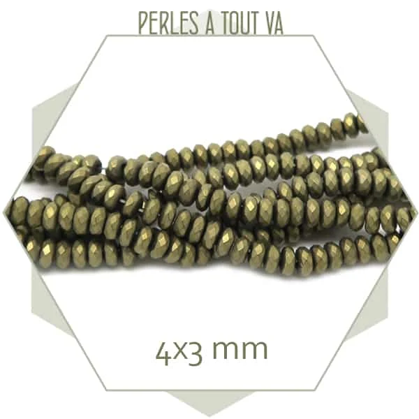 Env. 170 perles à facettes en hématite bronze mat