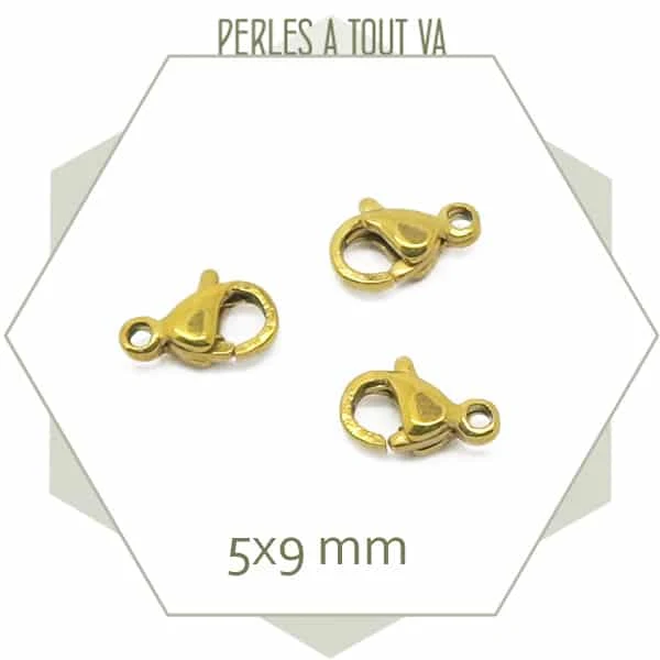8 petits fermoirs mousquetons en acier inoxydable doré