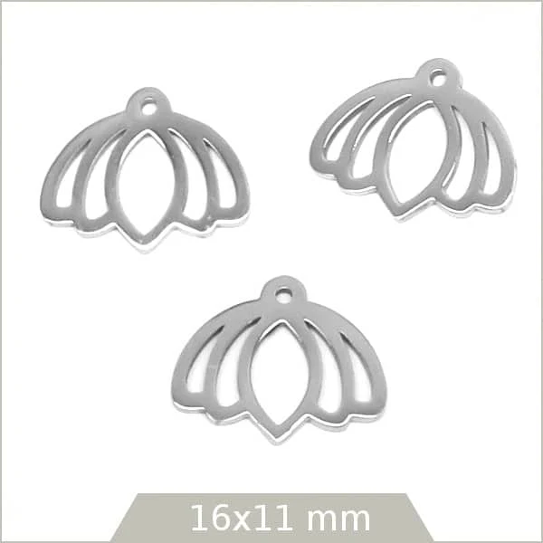 6 breloques petit lotus en acier inoxydable