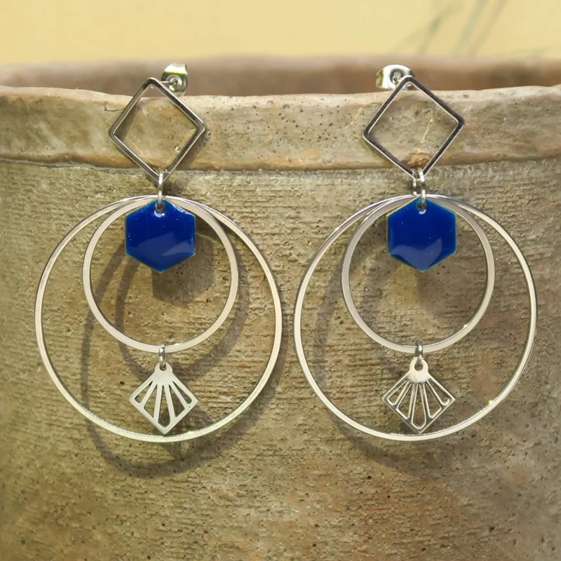 8 clous de boucles d'oreilles losange argentés M.A.