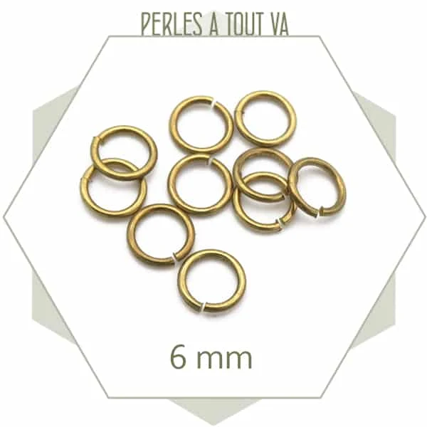 10 g d'anneaux de jonction 6 mm (env. 200 pièces) en laiton brut