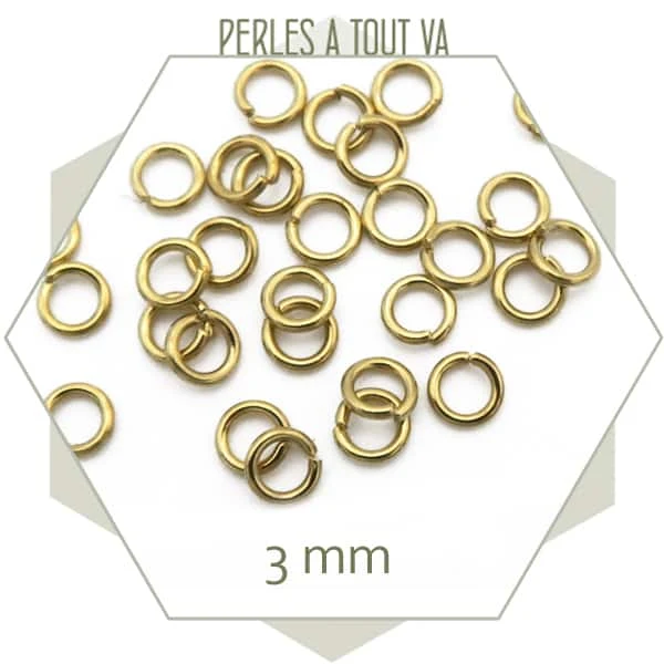 10 g d'anneaux de jonction 3 mm (env. 600 pièces) en laiton brut