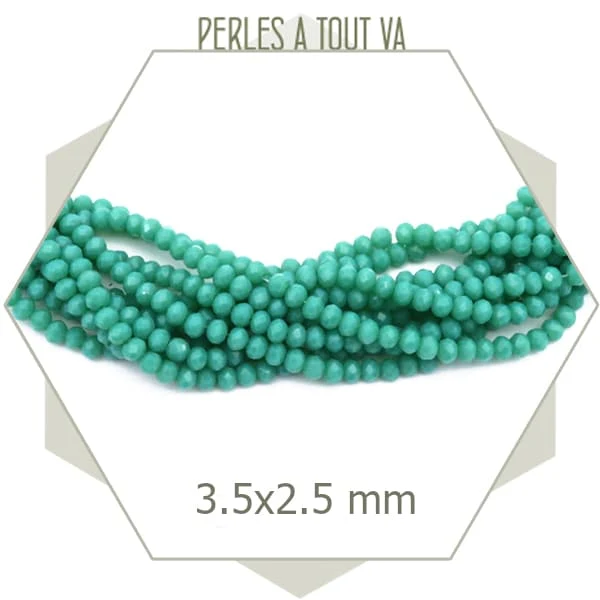 Env. 138 perles de verre à facettes donut turquoise 3,5 mm
