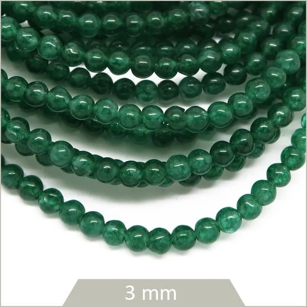 Env. 115 perles de Jade teinté 3 mm, vert émeraude