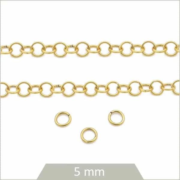 0,5 m de chaîne d'anneaux de jonction 5 mm en acier inoxydable doré (130 anneaux)