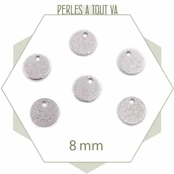 10 breloques rondes en acier inoxydable granité 8 mm