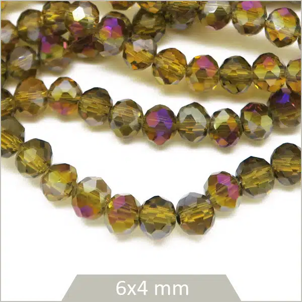 Env. 80 perles de verre à facettes donut jaune ambré transparent 6x4 mm
