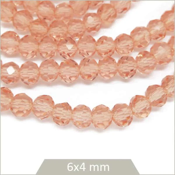 Env. 85 perles de verre à facettes donut rose saumon transparent 6x4 mm