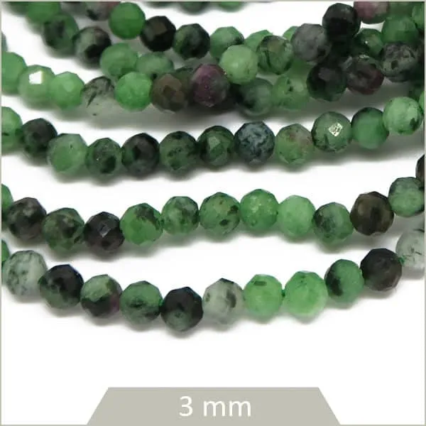 Env. 135 perles à facettes en Rubis Zoïsite, 3 mm