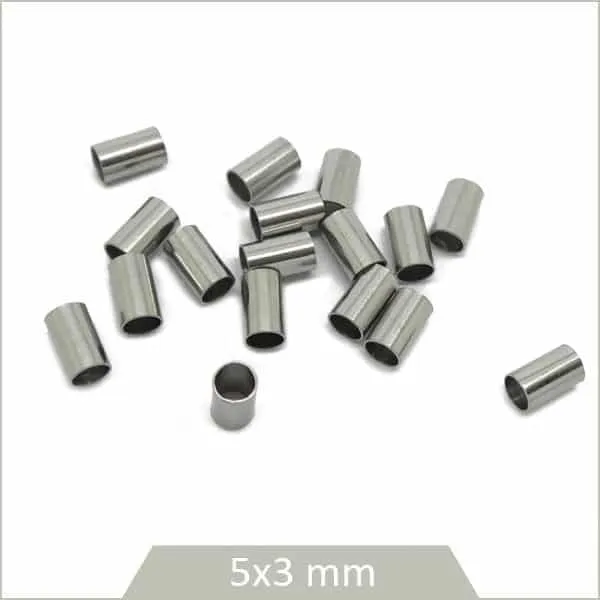 Env. 20 perles tubes cache-noeud en acier 3x5 mm