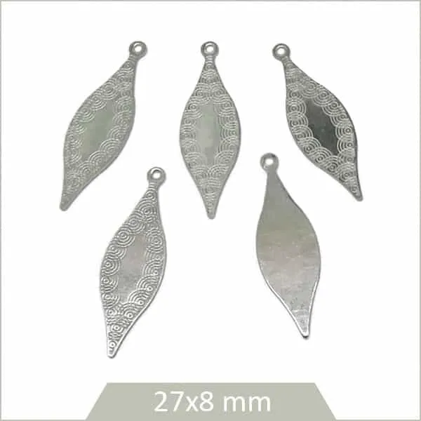 12 breloques feuilles gravées en acier inoxydable