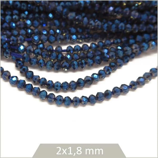 Env. 220 perles de verre donut irisé 2x1,8 mm, bleu marine