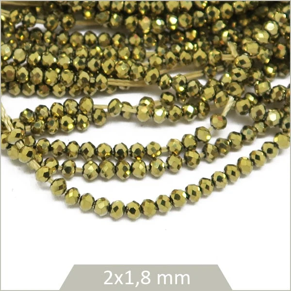 Env. 220 perles de verre donut 2x1,8 mm, doré