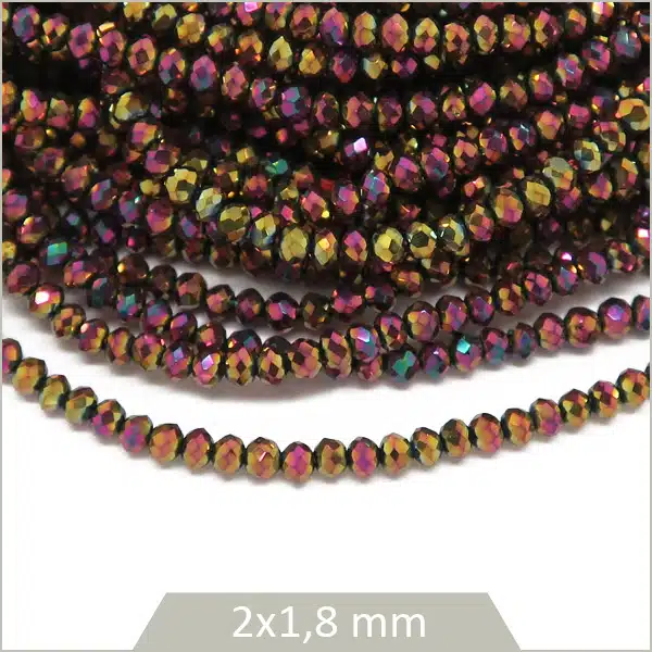 Env. 220 perles de verre donut 2x1,8 mm, rouge