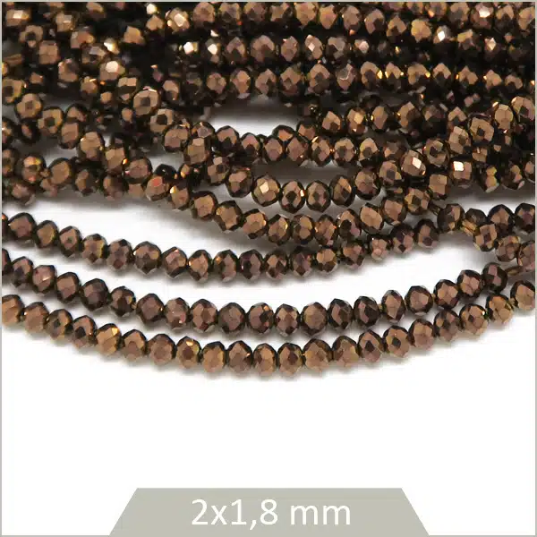 Env. 220 perles de verre donut 2x1,8 mm, bronze cuivré