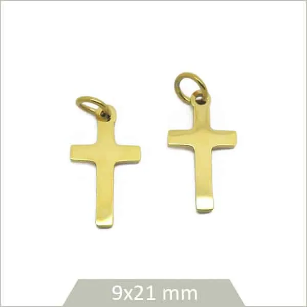 2 breloques croix en acier inoxydable doré