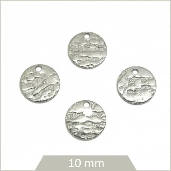 10 breloques rondes en acier inoxydable martelé 10 mm