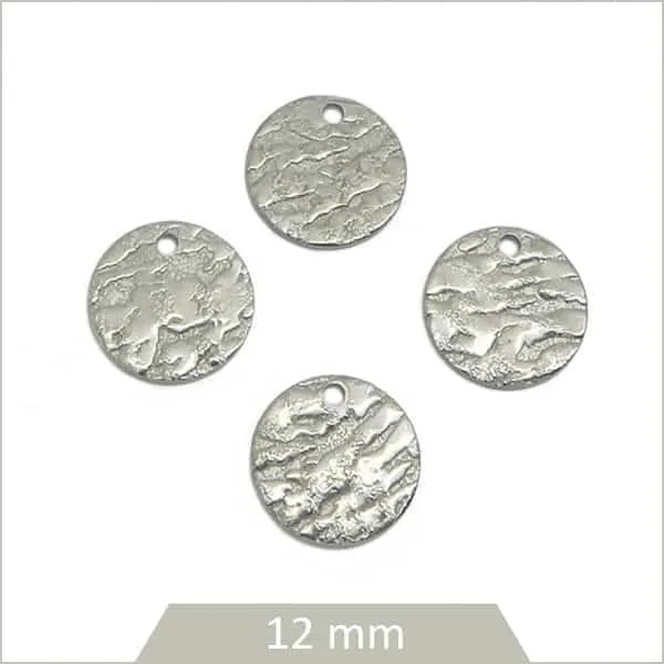 10 breloques rondes en acier inoxydable martelé 12 mm