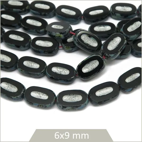 10 perles de verre tchèques ovales noires 6x9mm
