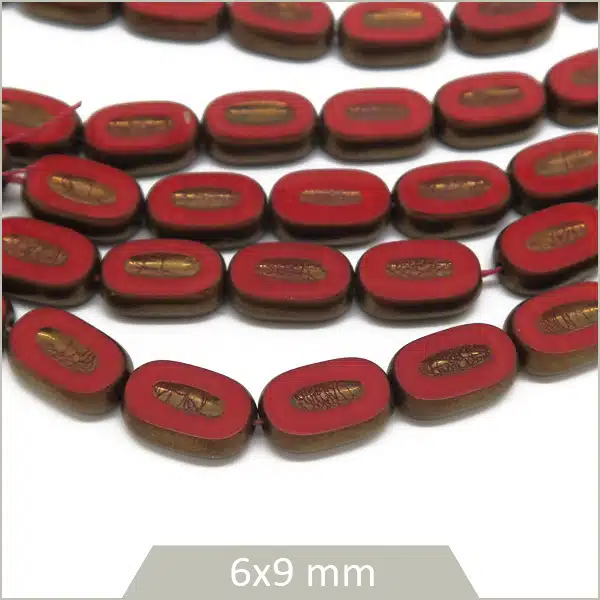 10 perles de verre tchèques ovales rouges 6x9mm