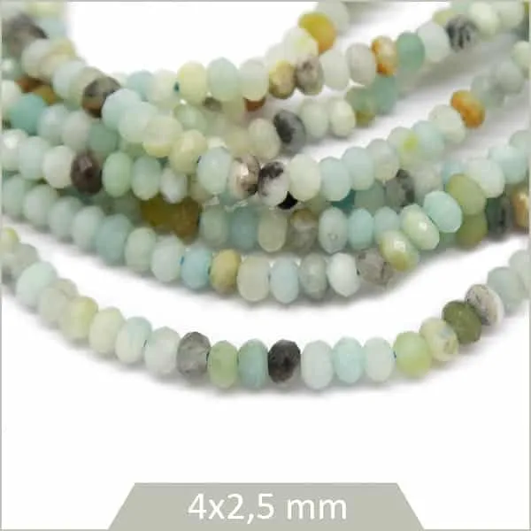 Env. 142 perles donut à facettes en Amazonite, 4x2,5 mm