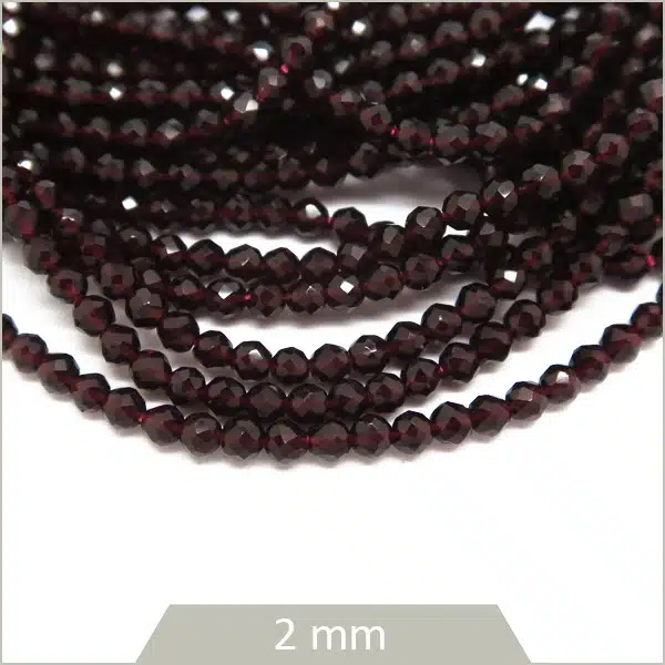 Env. 175 perles de verre à facettes 2 mm, rouge grenat