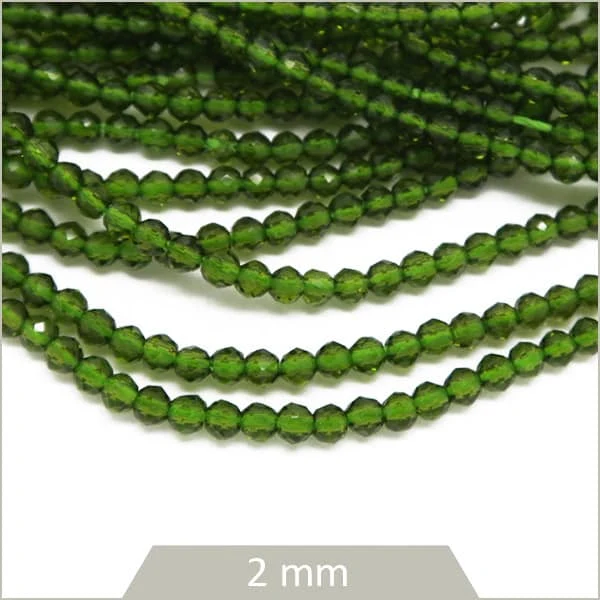 Env. 175 perles de verre à facettes 2 mm, vert olive