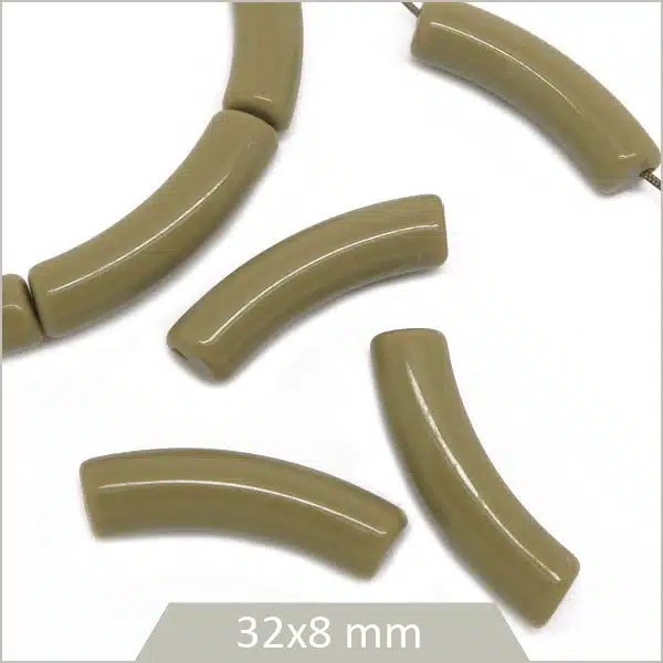 12 perles tubes incurvés Kaki 8 mm