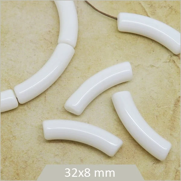 12 perles tubes incurvés blanc 8 mm