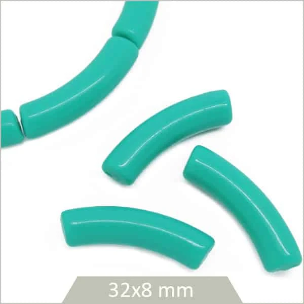 12 perles tubes incurvés turquoise 8 mm