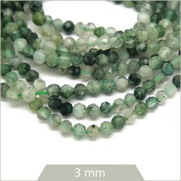 Env. 150 perles d'Agate mousse à facettes 3 mm