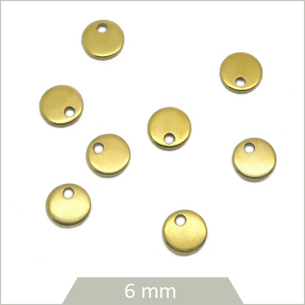 12 breloques rondes 6 mm, en acier inoxydable doré