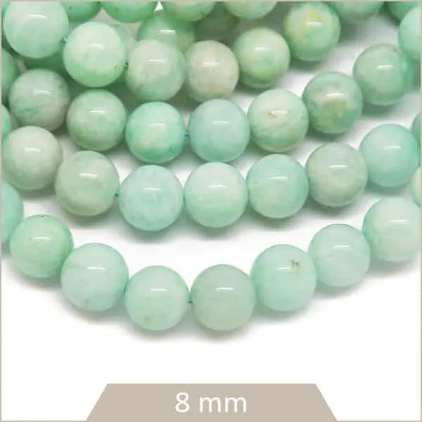 Env. 46 perles rondes d'Amazonite vert d'eau, 8 mm