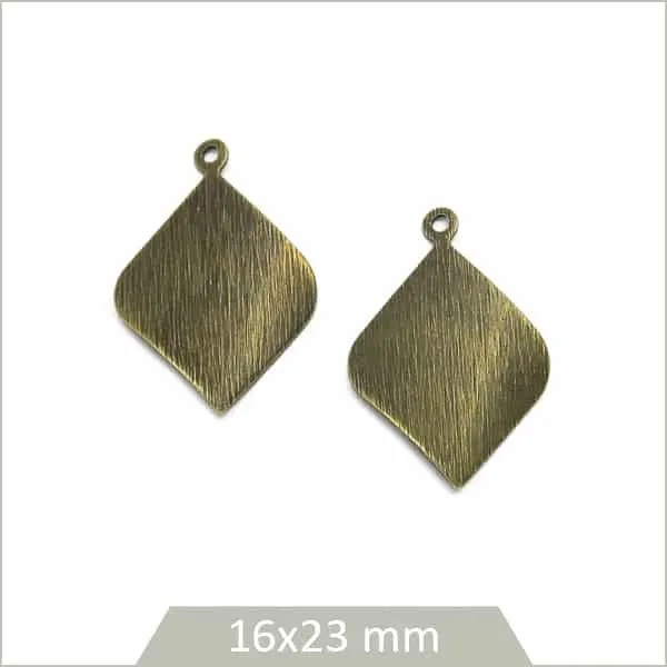 6 breloques losanges texturées et ondulées bronze
