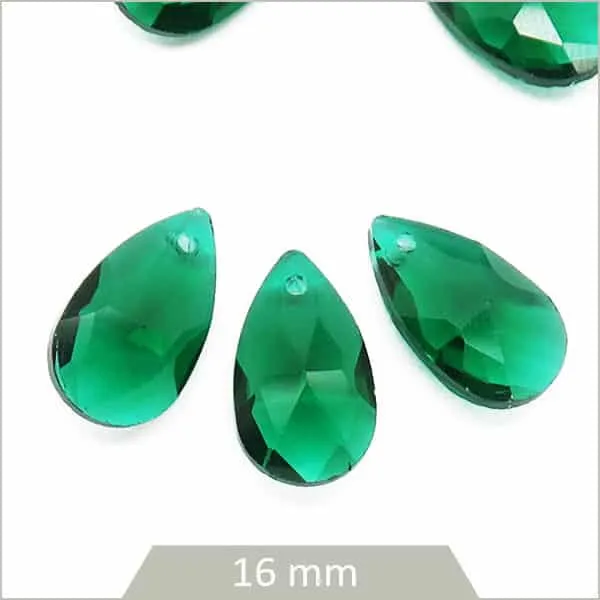 6 breloques gouttes en verre vert emeraude