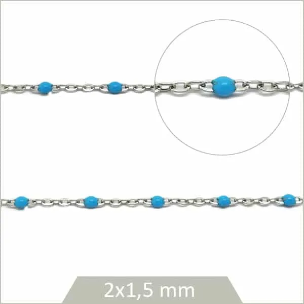 1 m de chaîne acier et maillons bleu cyan