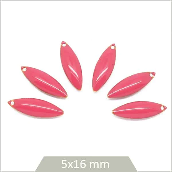 6 breloques effet émaillé navettes 5 x 16 mm rose