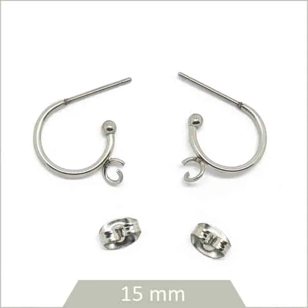 6 créoles ouvertes en acier inoxydable, 12 mm