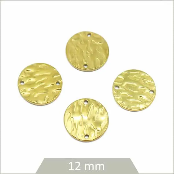 4 connecteurs ronds texturés en acier inoxydable doré, 12 mm