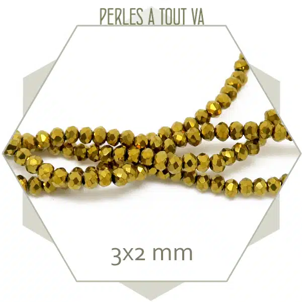 Env. 165 perles donuts en verre dorées - 3x3 mm
